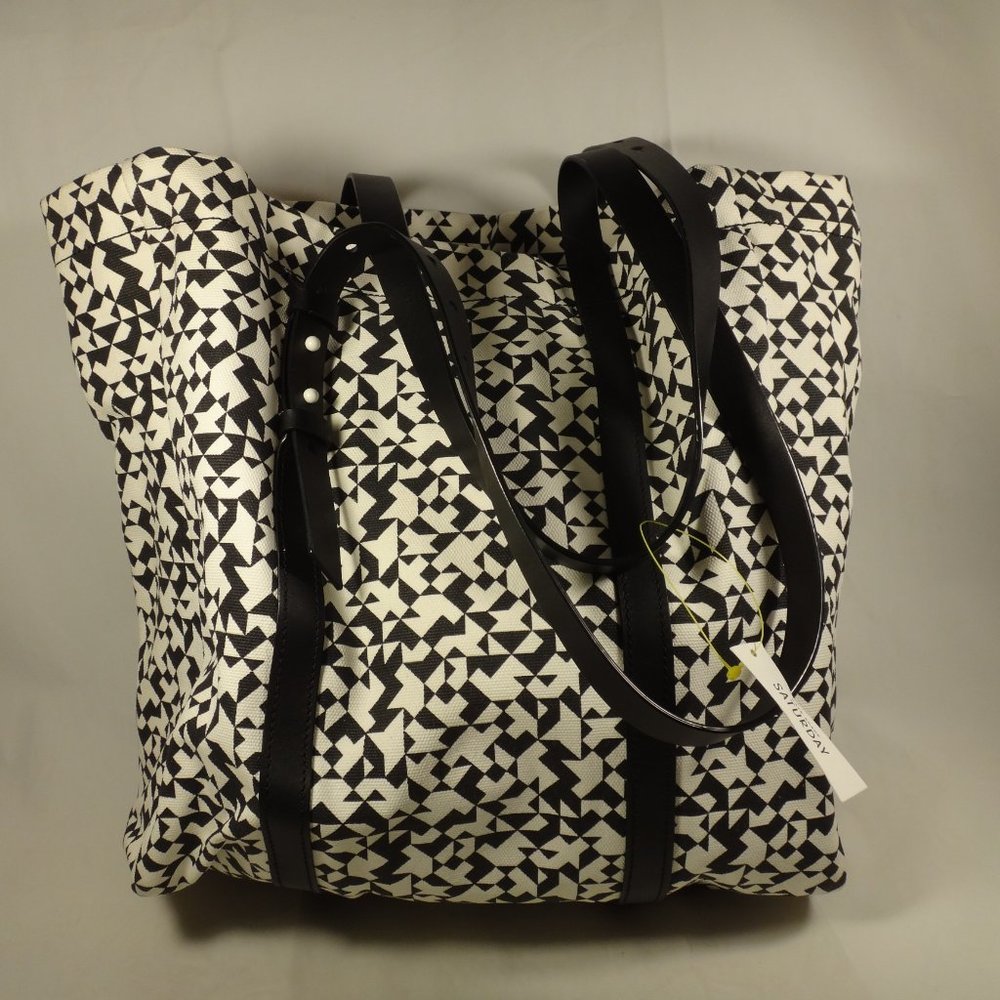 NWT Kate Spade Saturday Large Canvas Tote Black & White Quilt Pattern Purse Bag